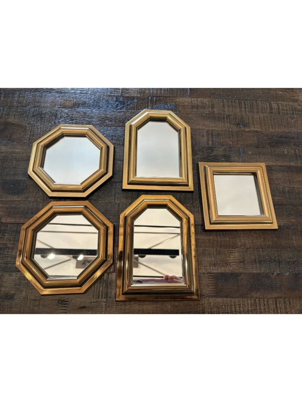 Vintage 1980s Burwood Products Gold Plastic Accent Mirrors Set of 5